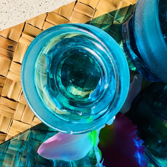 MCM VINTAGE L. E. SMITH BLUE GLASS CANISTER SET 💙 - Picture 6 of 6